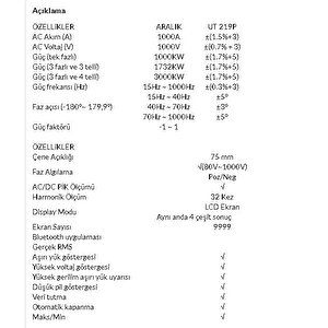 Unit 219p Dijital Güç Ve Harmonik Pensmetre;1000a Ac Pensli Multimetre;uni̇t
