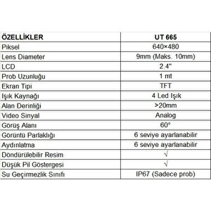 Unit Ut 665 Boroskop Yılan Kamera;ub