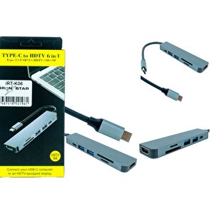 Ironstar Irt-k06 6 İn 1 Type-c To Usbx2 + Sd + Tf + Pd + Hdmi;class