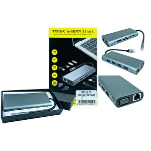 Irt-k13 11 İn 1 Type-c To 100 Mb Lan+vga+hdmi+sd/tf+3,5mm Audio+pd+usb 3.0+usb 2.0x3;class