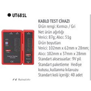 Ut-681l Taşınabilir Kablo Test Cihazı Hattı Dedektörü Testleri Ethernet Kabloları Ve Telefon Hattı ;uni-t