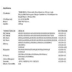 Toolfi̇x 17b+true Rms Dijital Multimetre Ölçü;class