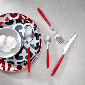 Mona 24 Parça Çatal Kaşık Bıçak Takımı-kırmızı01