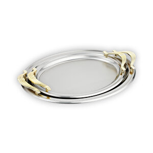 Ela 2 Li Oval Çay Tepsisi-platin01