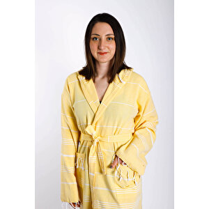 Kapüşonlu Kadın / Erkek Peştemal Bornoz Soft %100 Pamuklu Natural 12 (XXXL)