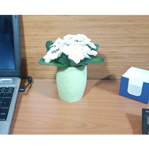 Vazo Dahil,Vazoda Çiçek,beyaz Yapay Çiçek,vazo Yeşil Petek Desenli Poliresin