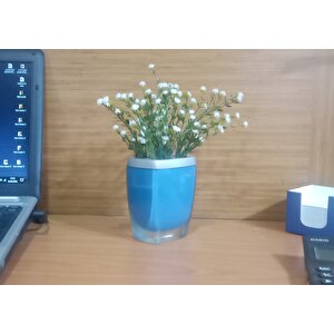 Vazo Dahil,Vazoda Çiçek,beyaz Yapay Çiçek,vazo Dekoratif Gri Mavi Poliresin