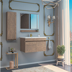 KLASS  65 CM  BANYO DOLAP SETİ BOY DOLAP DAHİL LAVABO VE AYNA DAHİL %100 MDF  TAMBUR