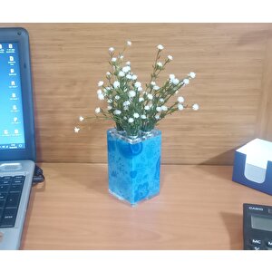 Vazo Dahil,Vazoda Çiçek,beyaz Yapay Çiçek,vazo Dekoratif Mavi