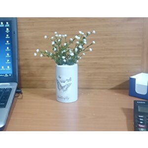 Vazo Dahil,Vazoda Çiçek,beyaz Yapay Çiçek,vazo Dekoratif Kelebek Desenli