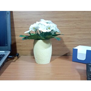 Vazo Dahil,Vazoda Çiçek,beyaz Yapay Çiçek,vazo Sarı Petek Desenli Poliresin