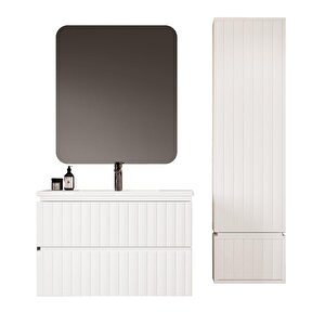 Fiji 80 Cm Lake Banyo Dolabı Seti Ve Boy Dolabı Beyaz