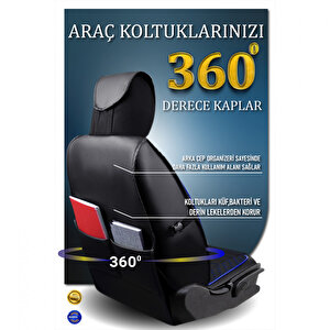 Lüx Deri Oto Koltuk Kilifi Ön Arka Takım Elit Serisi Si̇yah Mavi̇