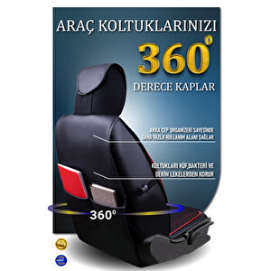 Lüx Deri Oto Koltuk Kilifi Ön Arka Takım Elit Serisi Si̇yah Kirmizi