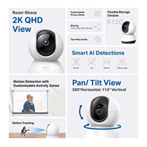 Tapo C220 Qhd 2k 4mp Yapay Zeka Destekli Wi̇-fi̇ İç Mekan Güvenlik Kamerası