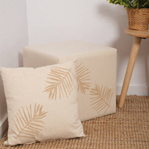 Palm Kırlent-bej/yaprak Baskılı 45x45x10 Cm