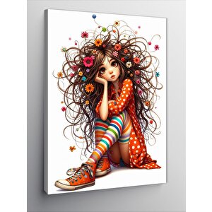 Kanvas Tablo Çiçek Saçlı Kız 100x140 cm