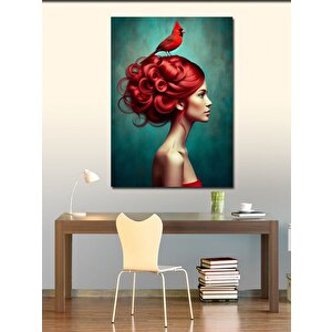Kanvas Tablo Kızıl Saçlı Kadın Ve Kuş 100x140 cm