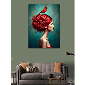 Kanvas Tablo Kızıl Saçlı Kadın Ve Kuş 100x140 cm