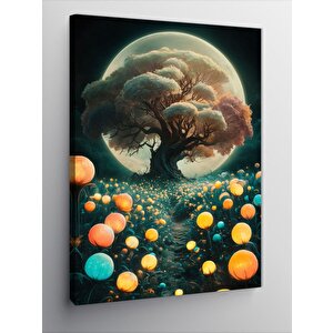 Kanvas Tablo Soyut Çiçekler Ve Ağaç 70x100 cm