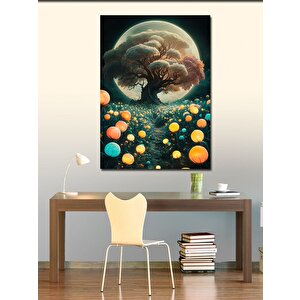Kanvas Tablo Soyut Çiçekler Ve Ağaç 70x100 cm