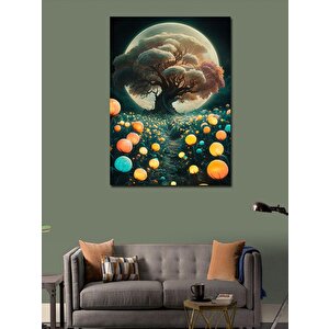 Kanvas Tablo Soyut Çiçekler Ve Ağaç 70x100 cm