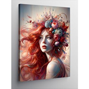 Kanvas Tablo Kızıl Saçlı Kız Ve Çiçekler 100x140 cm