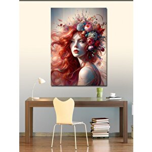 Kanvas Tablo Kızıl Saçlı Kız Ve Çiçekler 70x100 cm