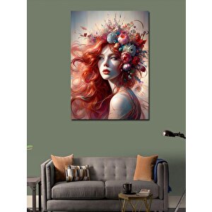 Kanvas Tablo Kızıl Saçlı Kız Ve Çiçekler 70x100 cm