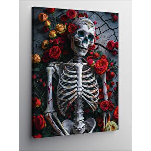 Kanvas Tablo İskelet Ve Çiçekler 70x100 cm