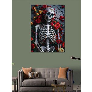 Kanvas Tablo İskelet Ve Çiçekler 70x100 cm