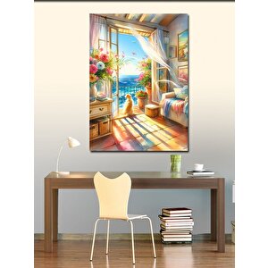 Kanvas Tablo Deniz Manzarasındaki Kedi 70x100 cm