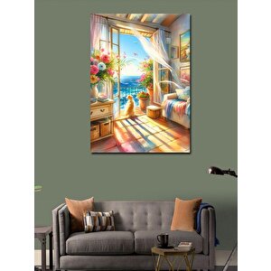 Kanvas Tablo Deniz Manzarasındaki Kedi 70x100 cm