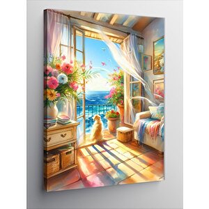 Kanvas Tablo Deniz Manzarasındaki Kedi 100x140 cm