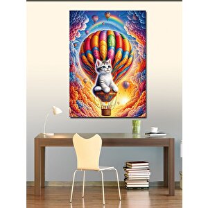 Kanvas Tablo Uçan Balon Yolculuğu Ve Kedi