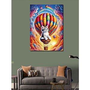Kanvas Tablo Uçan Balon Yolculuğu Ve Kedi