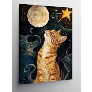 Kanvas Tablo Dolunay Ve Sarı Kedi