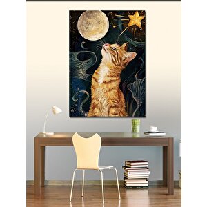 Kanvas Tablo Dolunay Ve Sarı Kedi