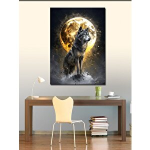 Kanvas Tablo Asil Kurt Ve Altın Dolunay 100x140 cm