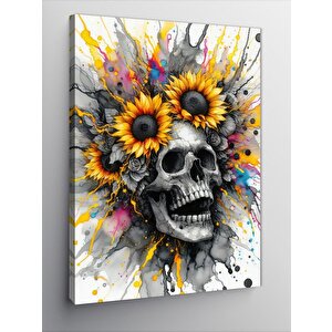 Kanvas Tablo Çiçekli Kurukafa 100x140 cm