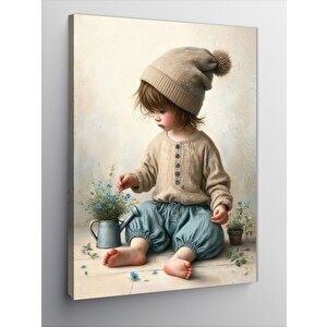 Kanvas Tablo Çiçeklerle Oynayan Çocuk 100x140 cm