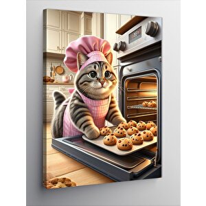 Kanvas Tablo Kurabiye Yapan Kedi