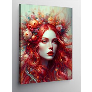 Kanvas Tablo Kızıl Saçlı Kadın Ve Çiçekler 70x100 cm