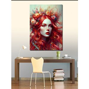 Kanvas Tablo Kızıl Saçlı Kadın Ve Çiçekler 70x100 cm