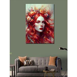 Kanvas Tablo Kızıl Saçlı Kadın Ve Çiçekler 70x100 cm