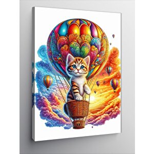 Kanvas Tablo Uçan Balon Ve Yavru Kedi