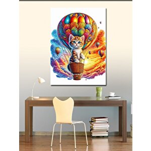 Kanvas Tablo Uçan Balon Ve Yavru Kedi