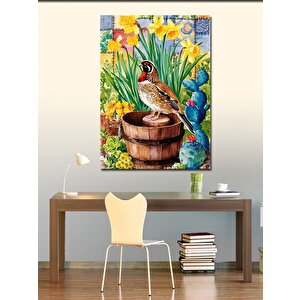Kanvas Tablo Ahşap Kovadaki Kuş 100x140 cm