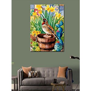 Kanvas Tablo Ahşap Kovadaki Kuş 100x140 cm