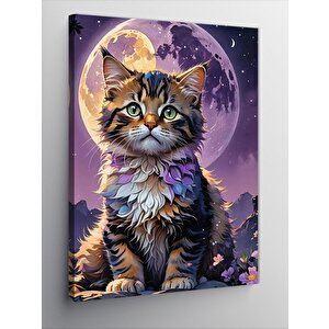 Kanvas Tablo Yavru Kedi Ve Dolunay